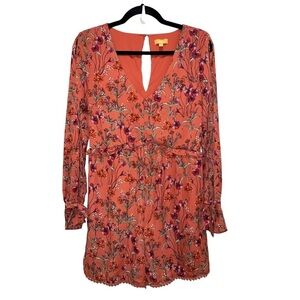 TAKARA | Floral Slit Long Sleeve Romper | Medium